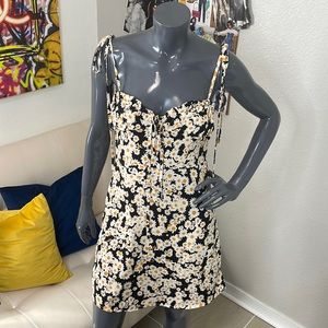 Y2K Style Dress with Shoulder Ties | Black/Yellow/White | Small